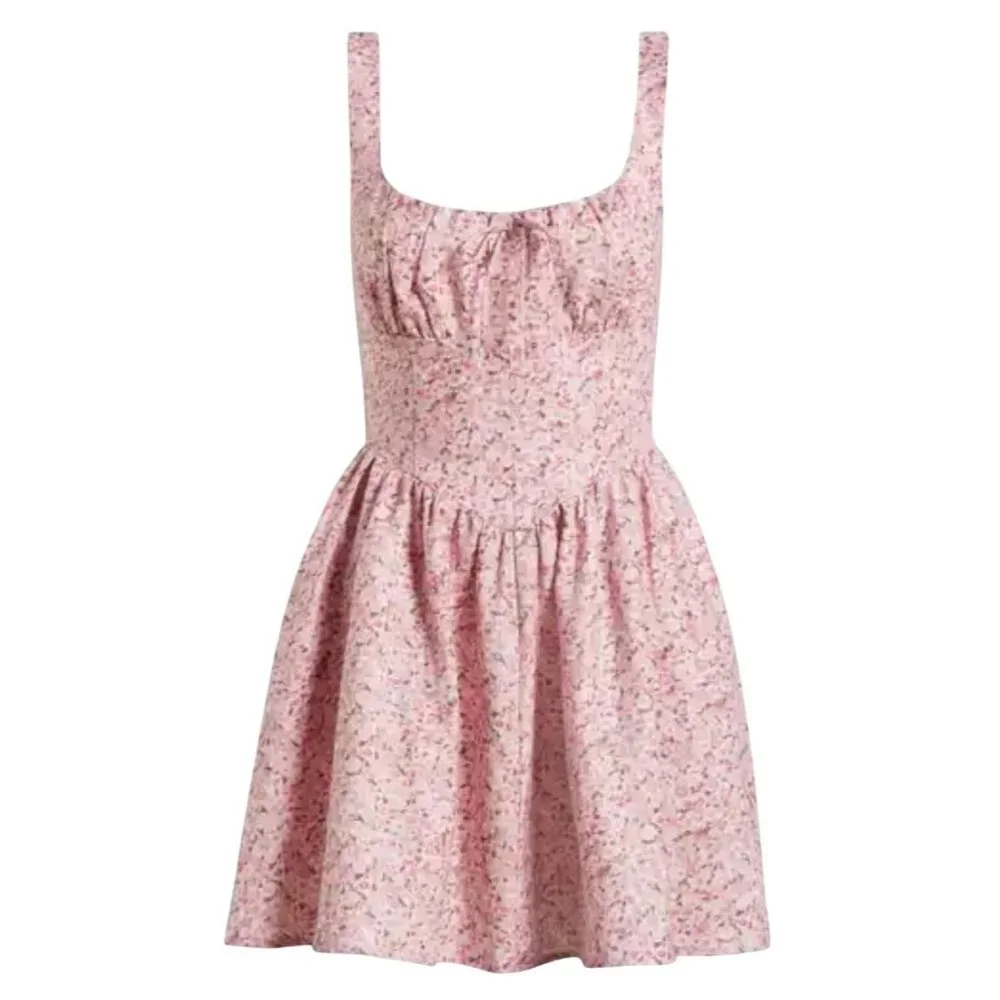 Reformation Daria Print Linen Mini Dress in Pink Combo Size 6 New With Tags - Picture 2 of 13